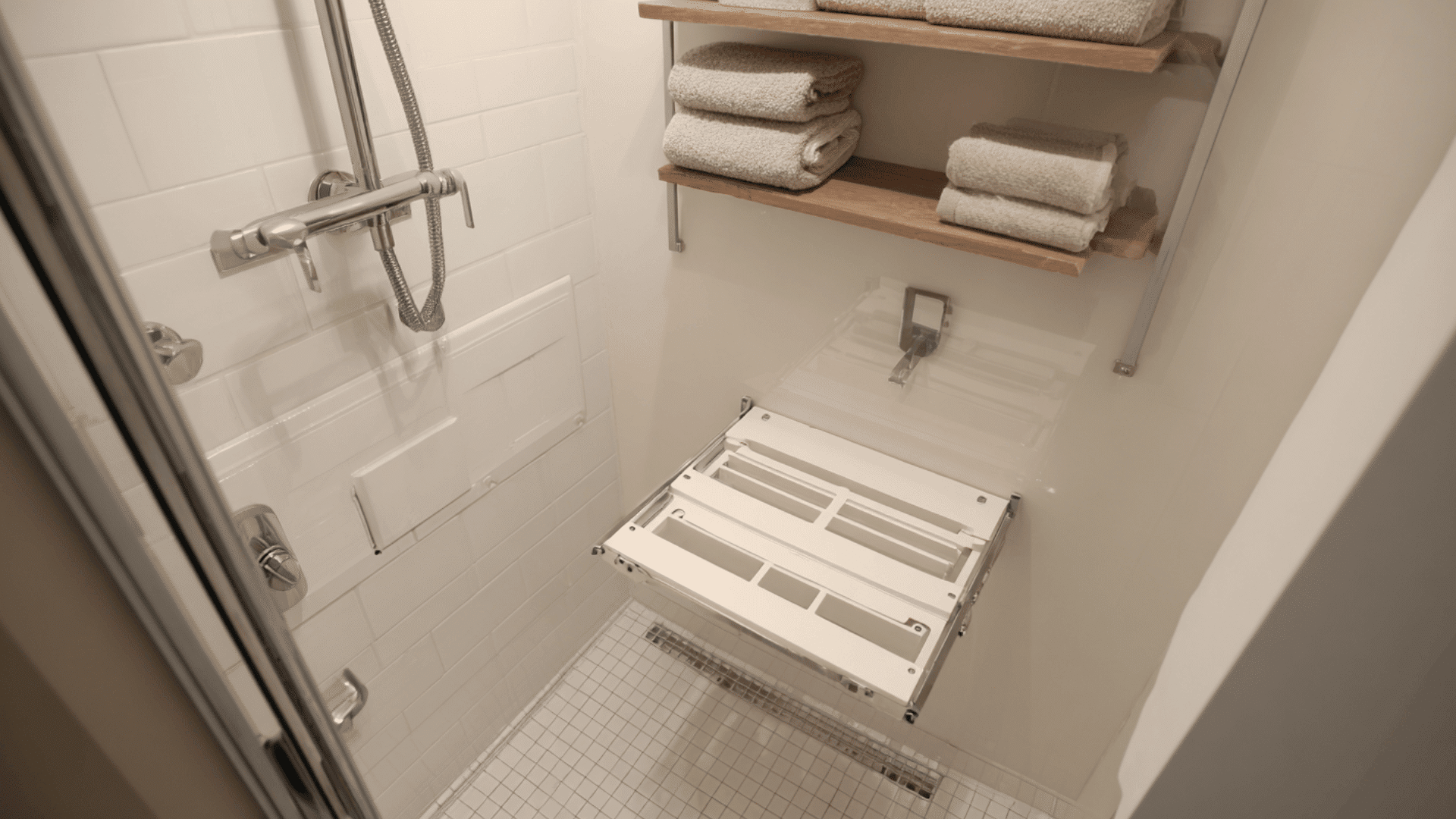 foldable shower seat with wall storage