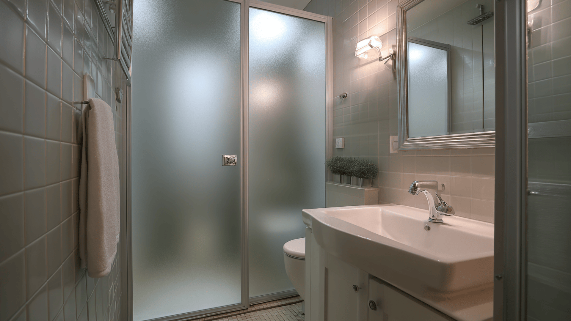 frosted glass partition shower