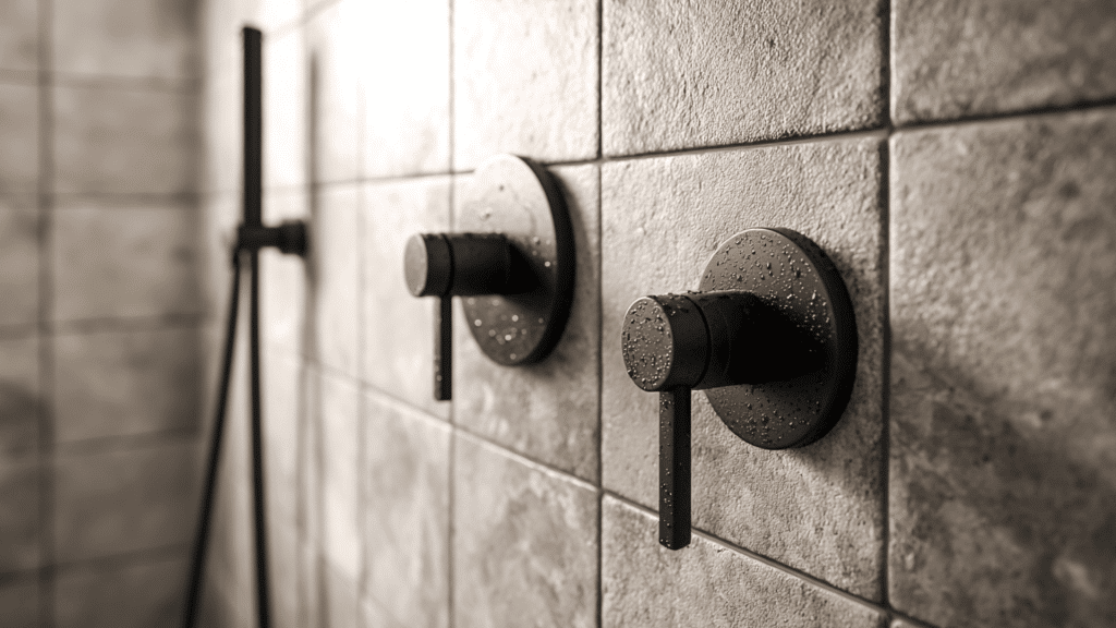 minimalist black shower hardware