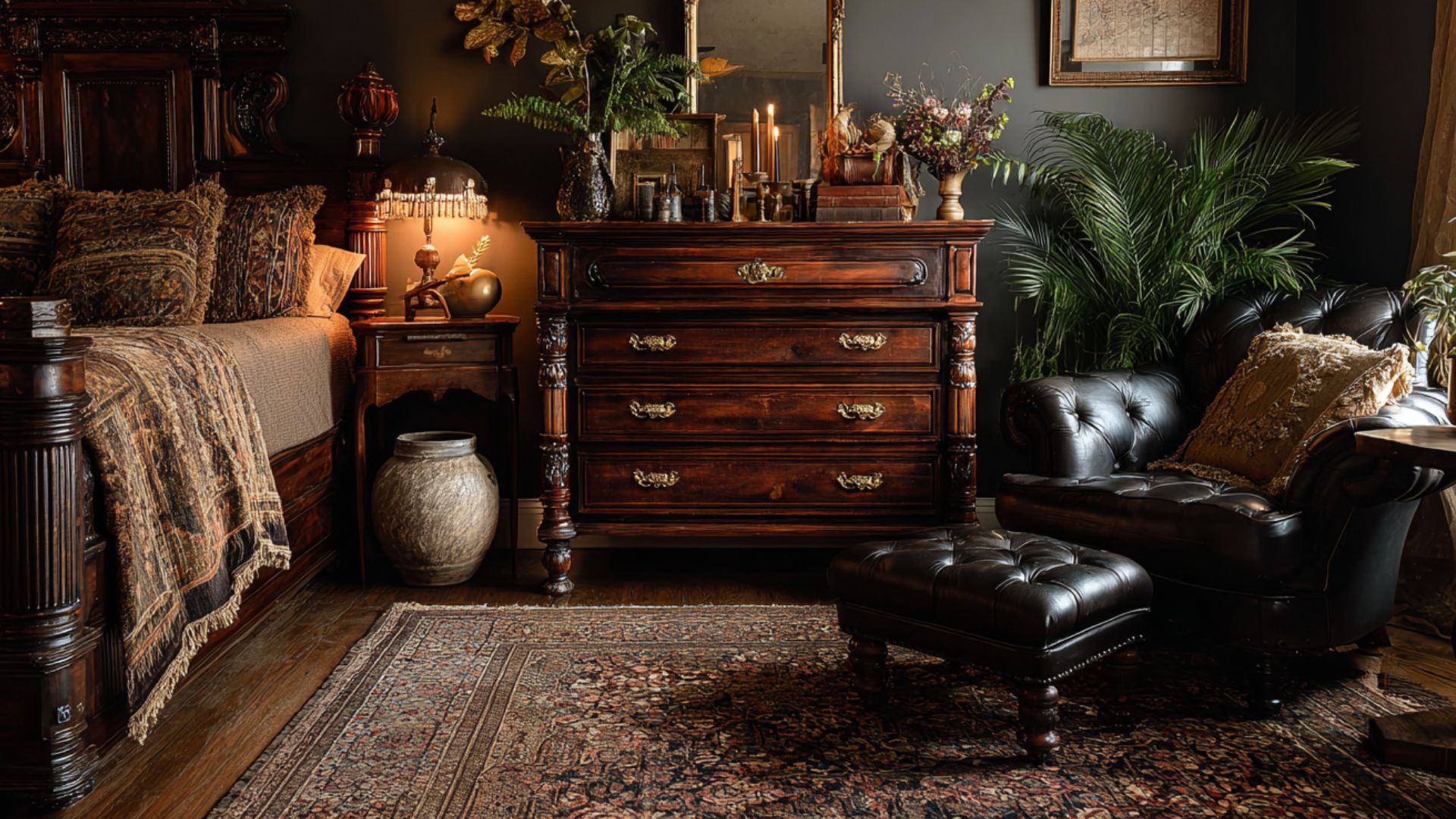 mismatched antique furniture