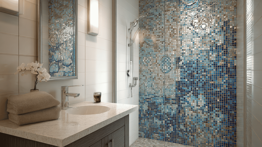 mosaic accent wall shower