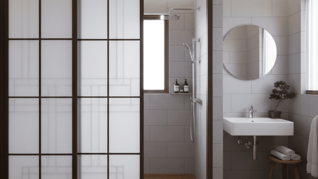 shoji screen inspired shower