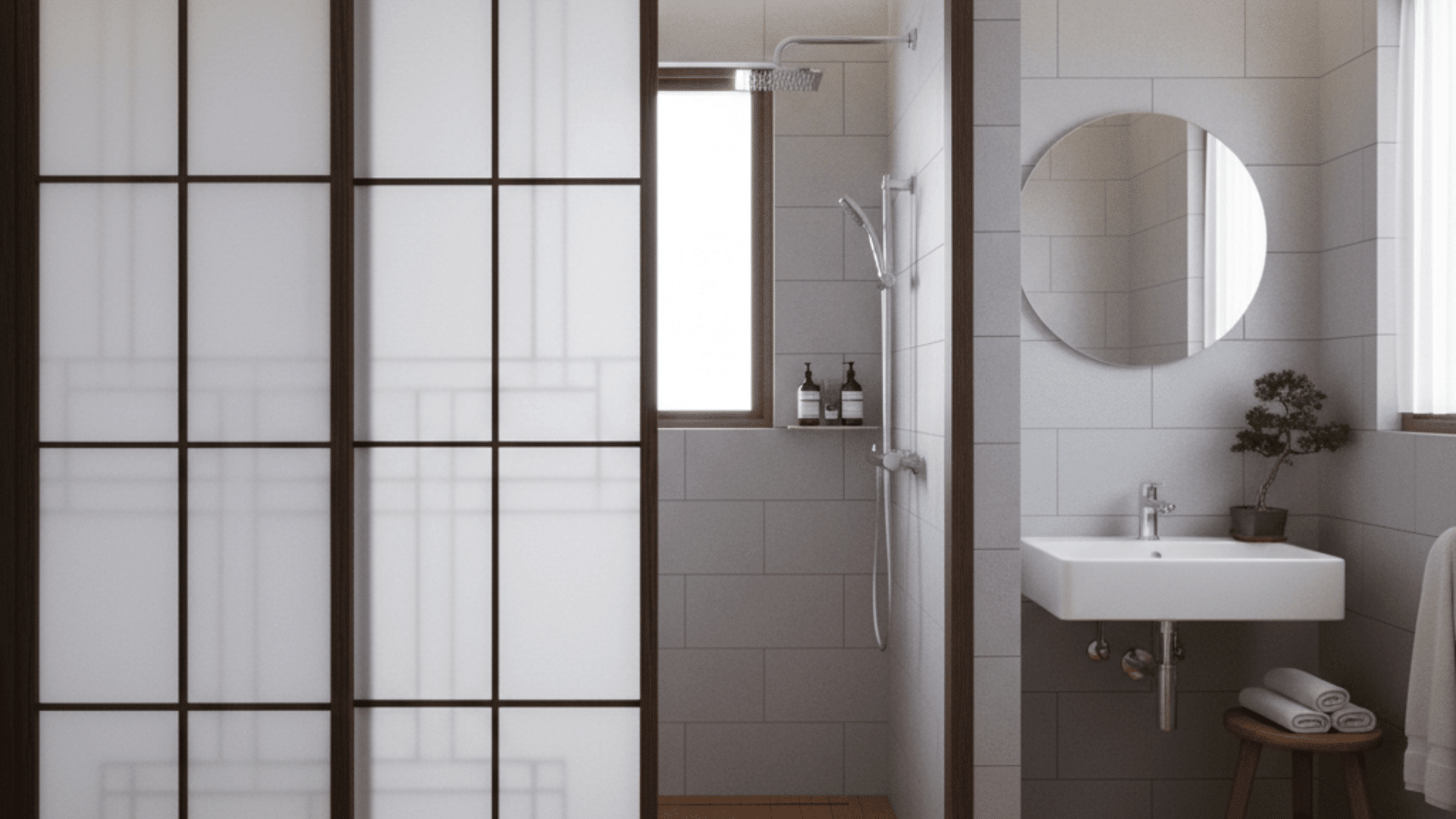 shoji screen inspired shower