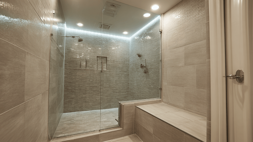 shower area with recessed led lighting