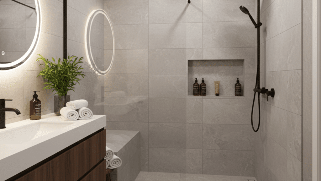 shower with built in bench