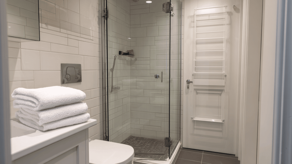 shower with foldable glass door