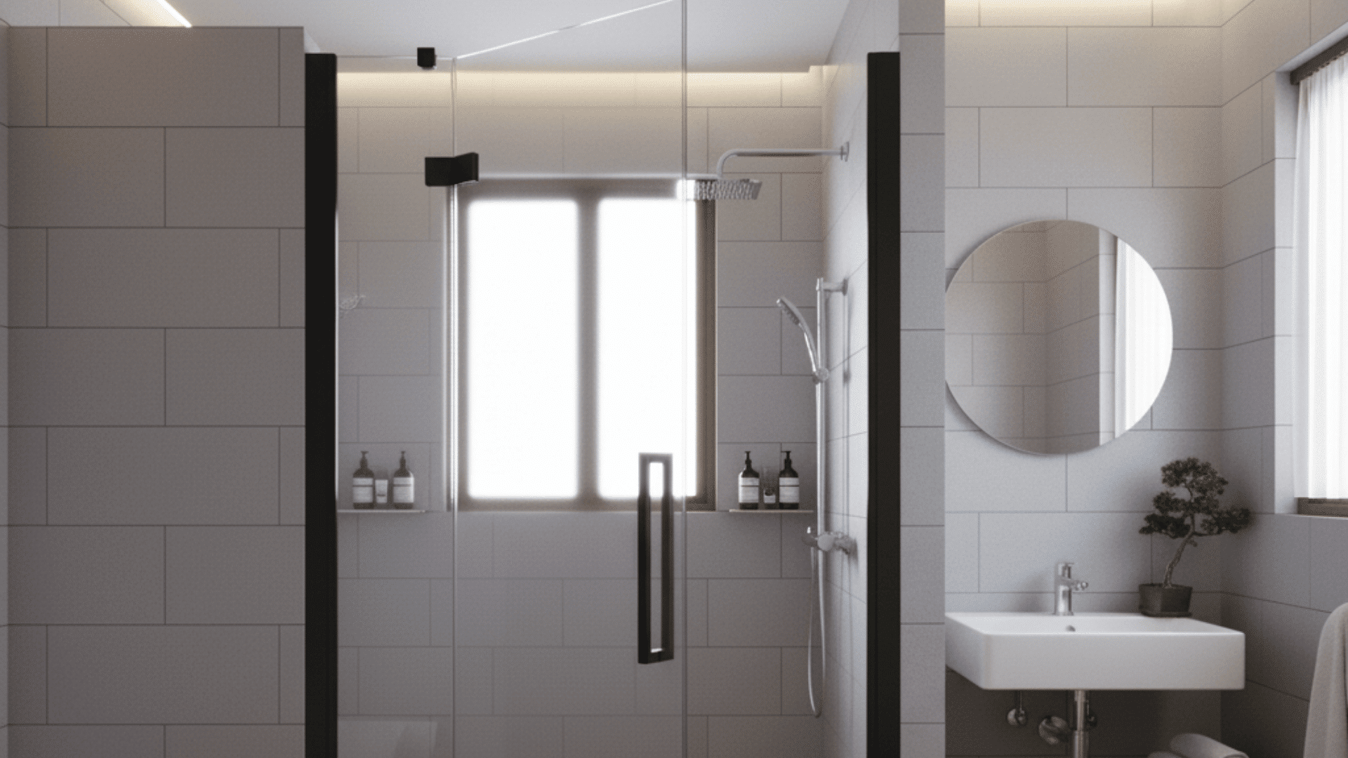 shower with pivot glass door