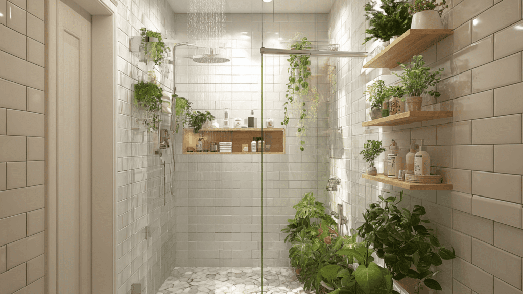 shower with plant display