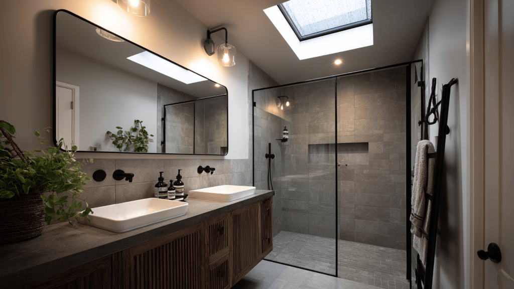 shower with skylight