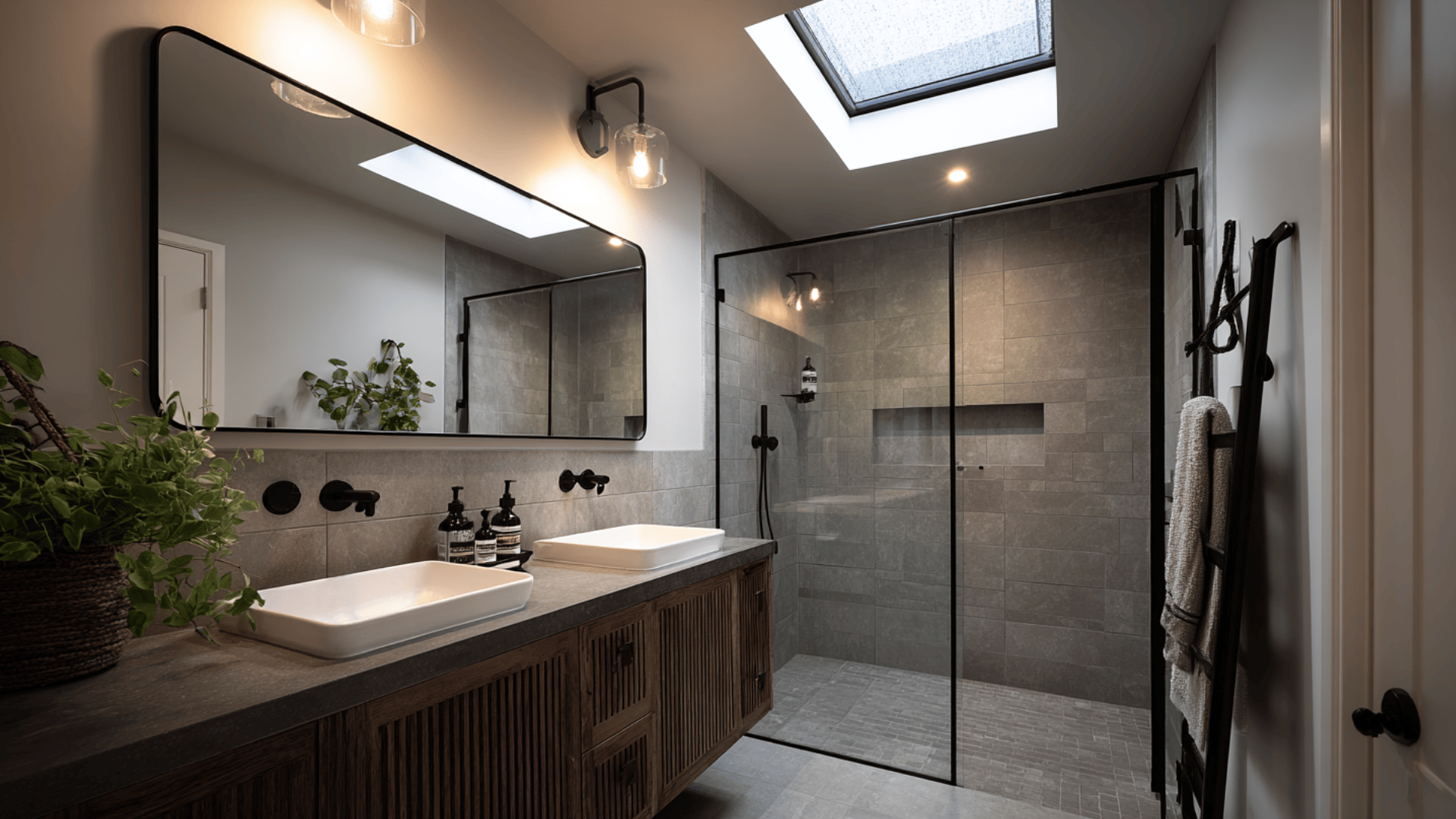 shower with skylight