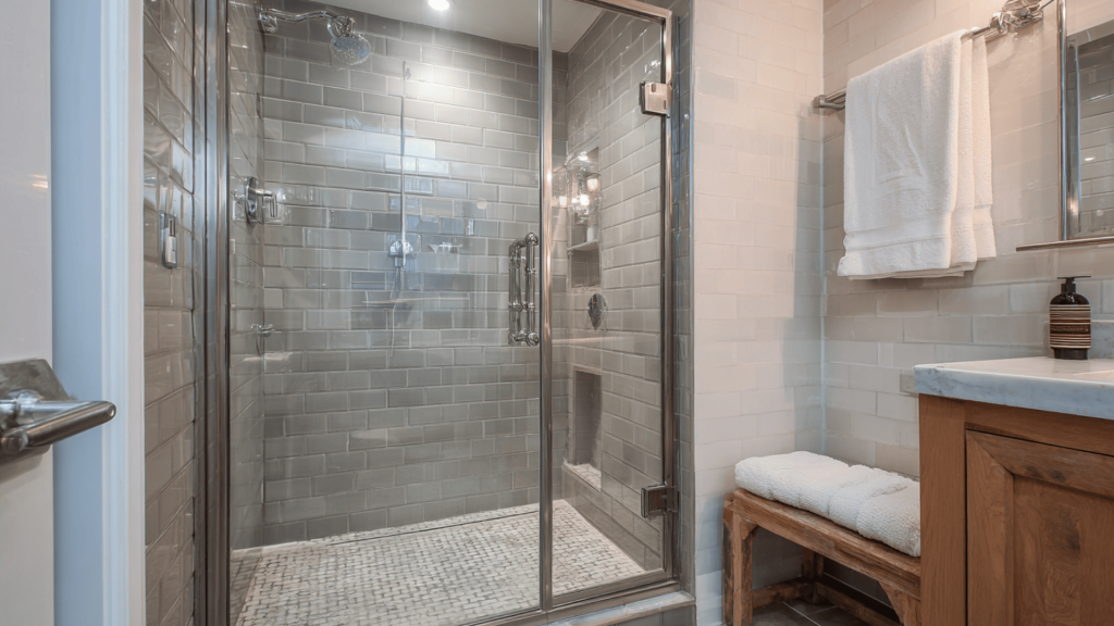 shower with stainless steel frame