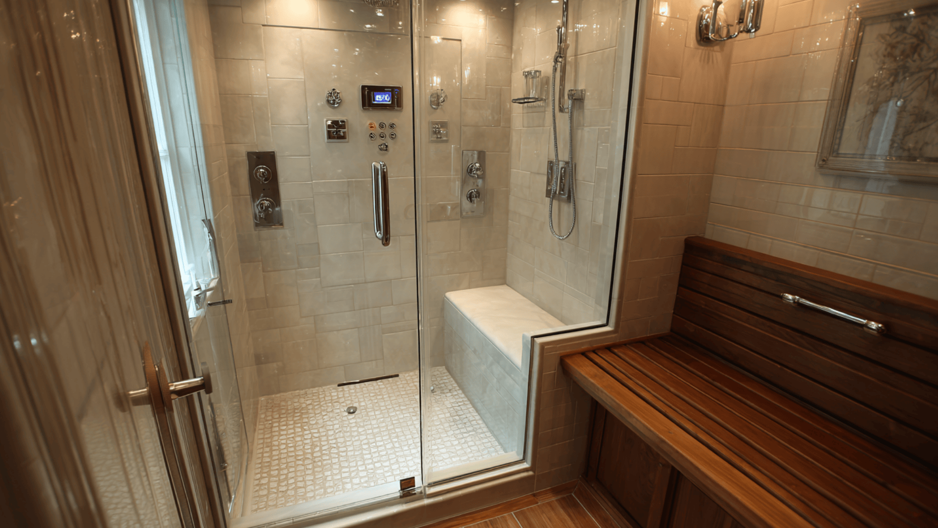 steam shower with compact seating