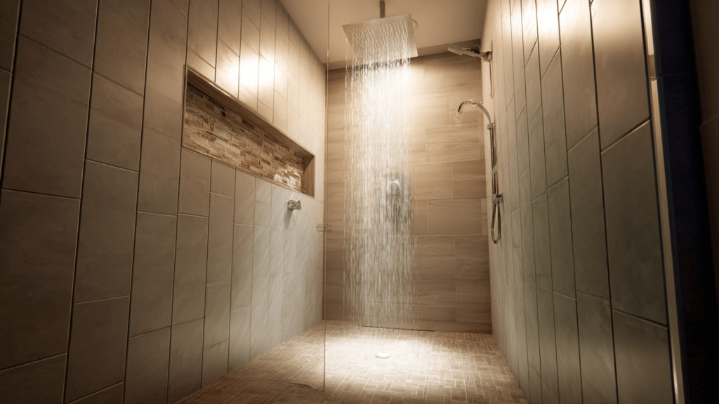 walk in rainfall shower