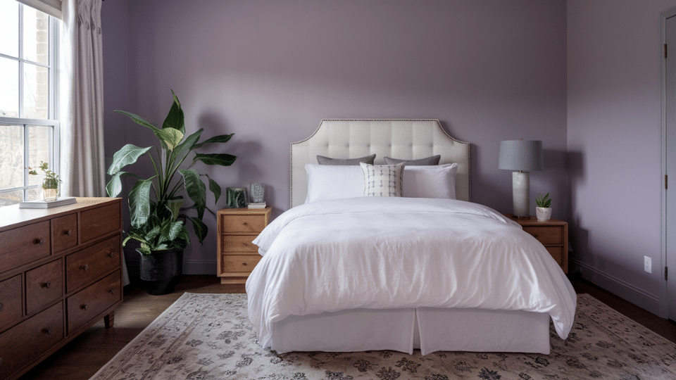 smoky lavender gray bedroom walls