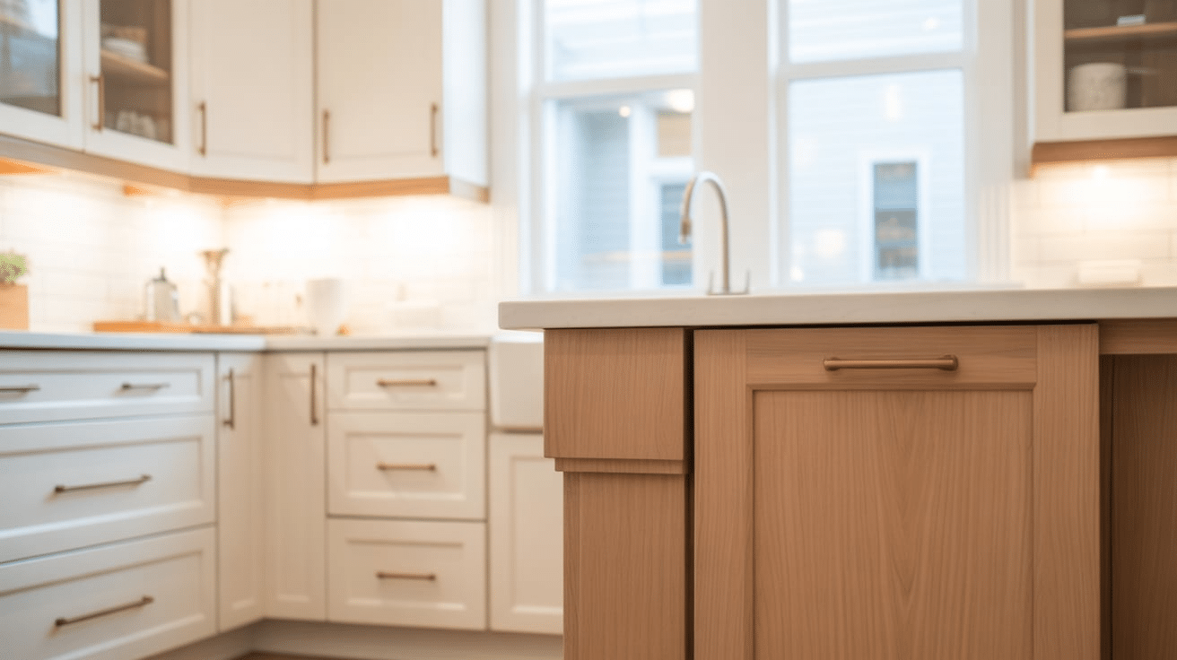 two tone white and wood cabinet