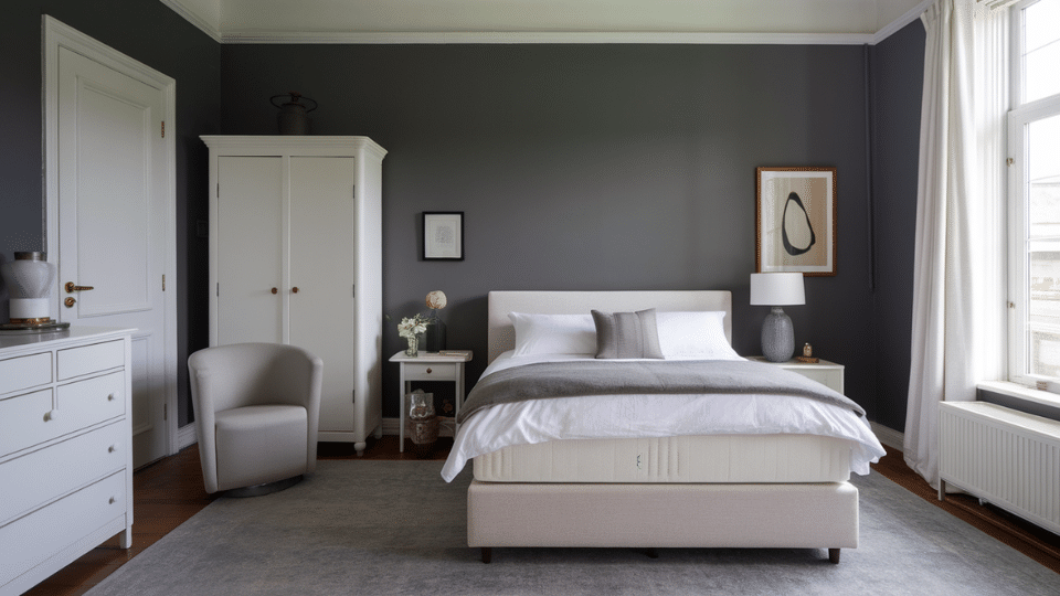 washed charcoal bedroom walls