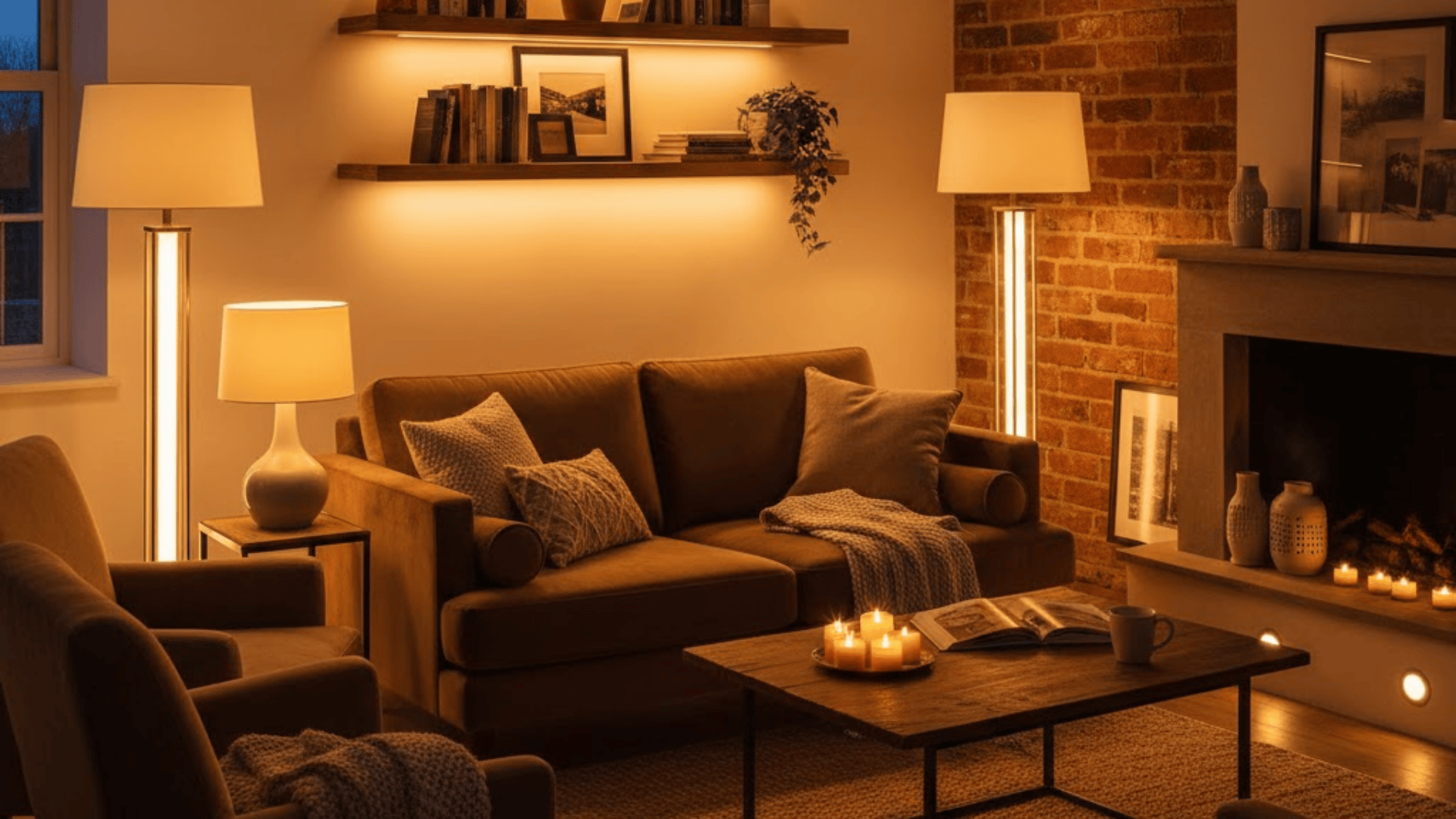 cozy living room With layered lighting zones