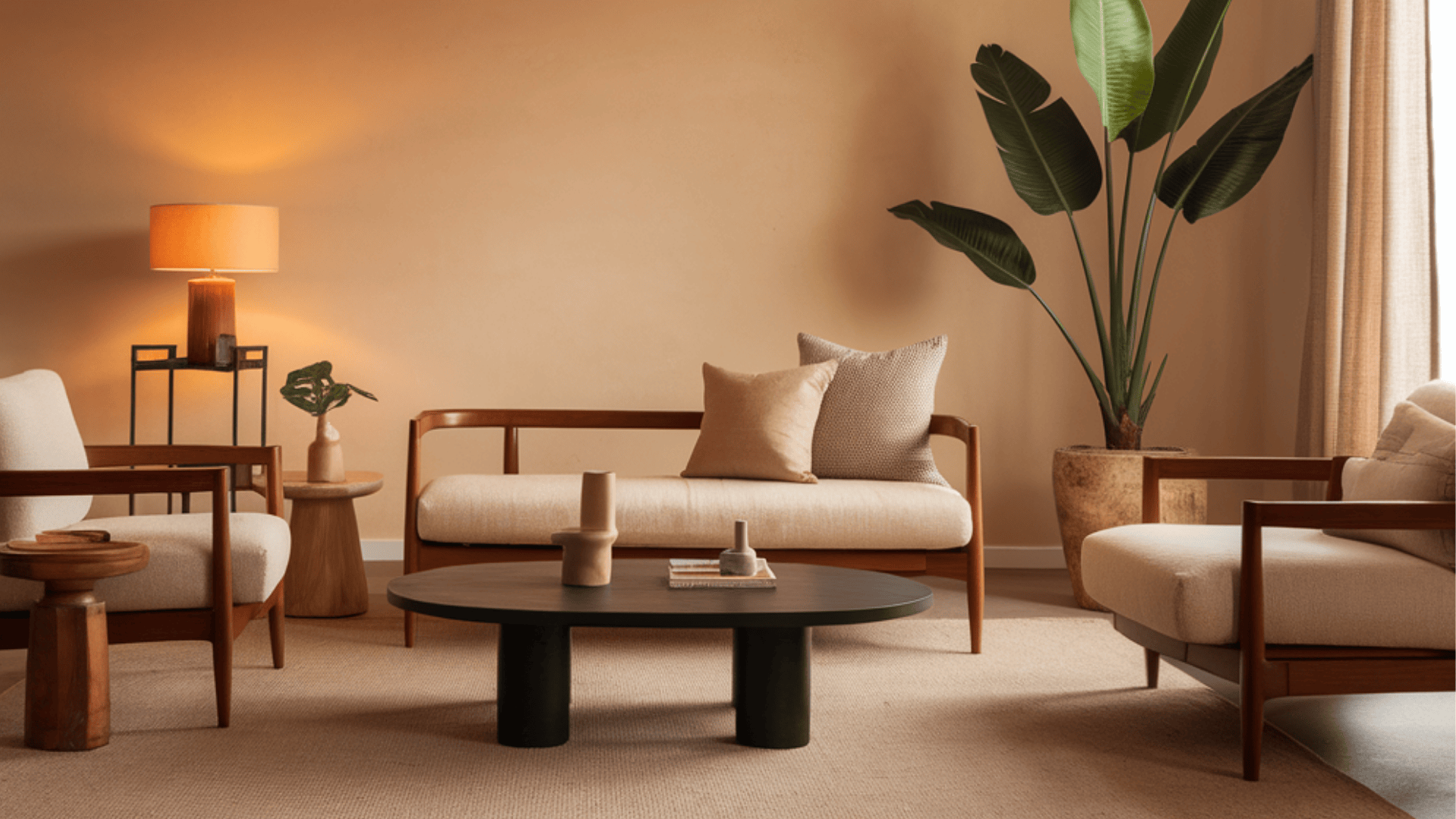 cozy warm living room With balanced negative space