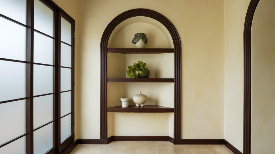 creamy beige walls and deep espresso trim