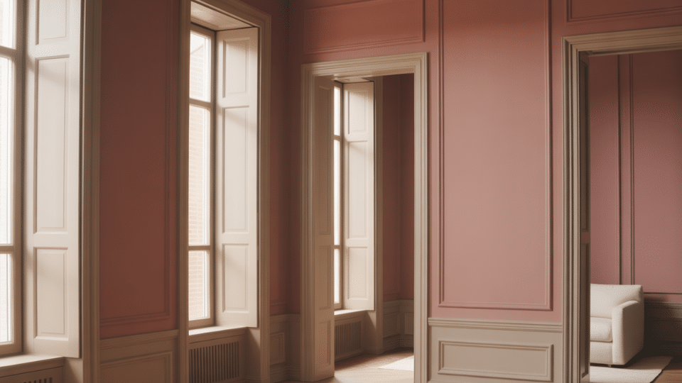 dusty rose walls paired with mushroom taupe trim