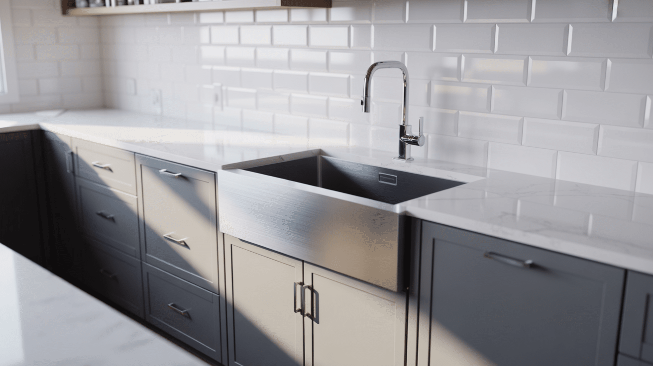 modern stainless apron front sink