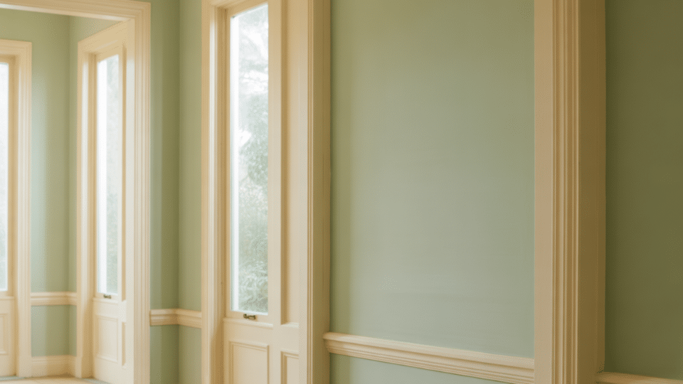 pale sage walls with creamy off white trim