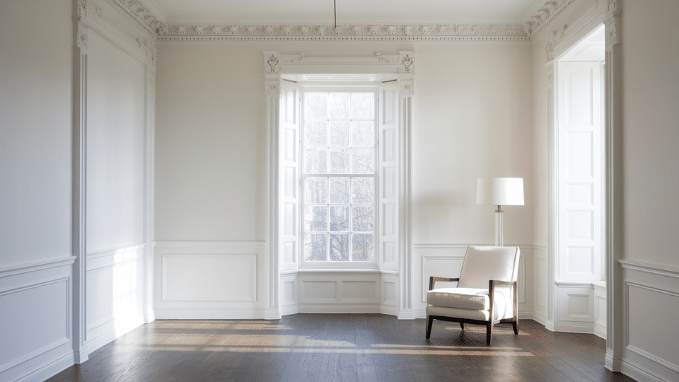 pure bright white walls and same white trim
