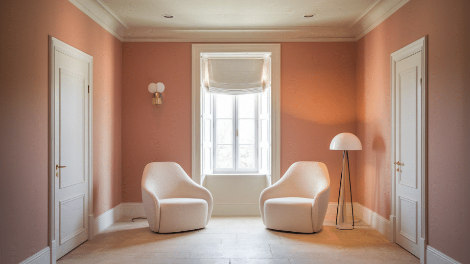 soft blush walls with clean white trim