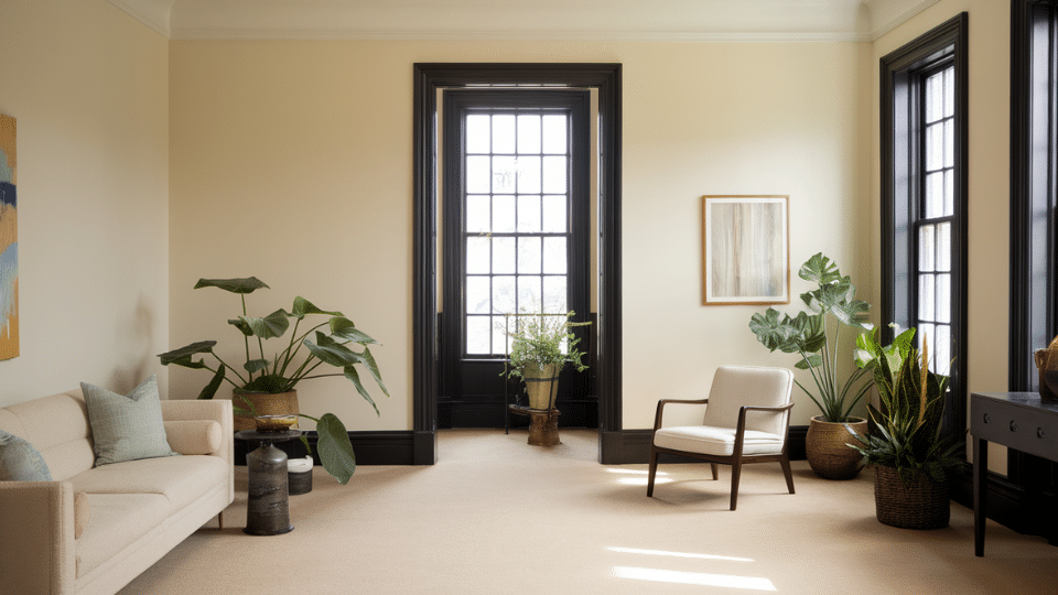 soft warm white walls with true black trim