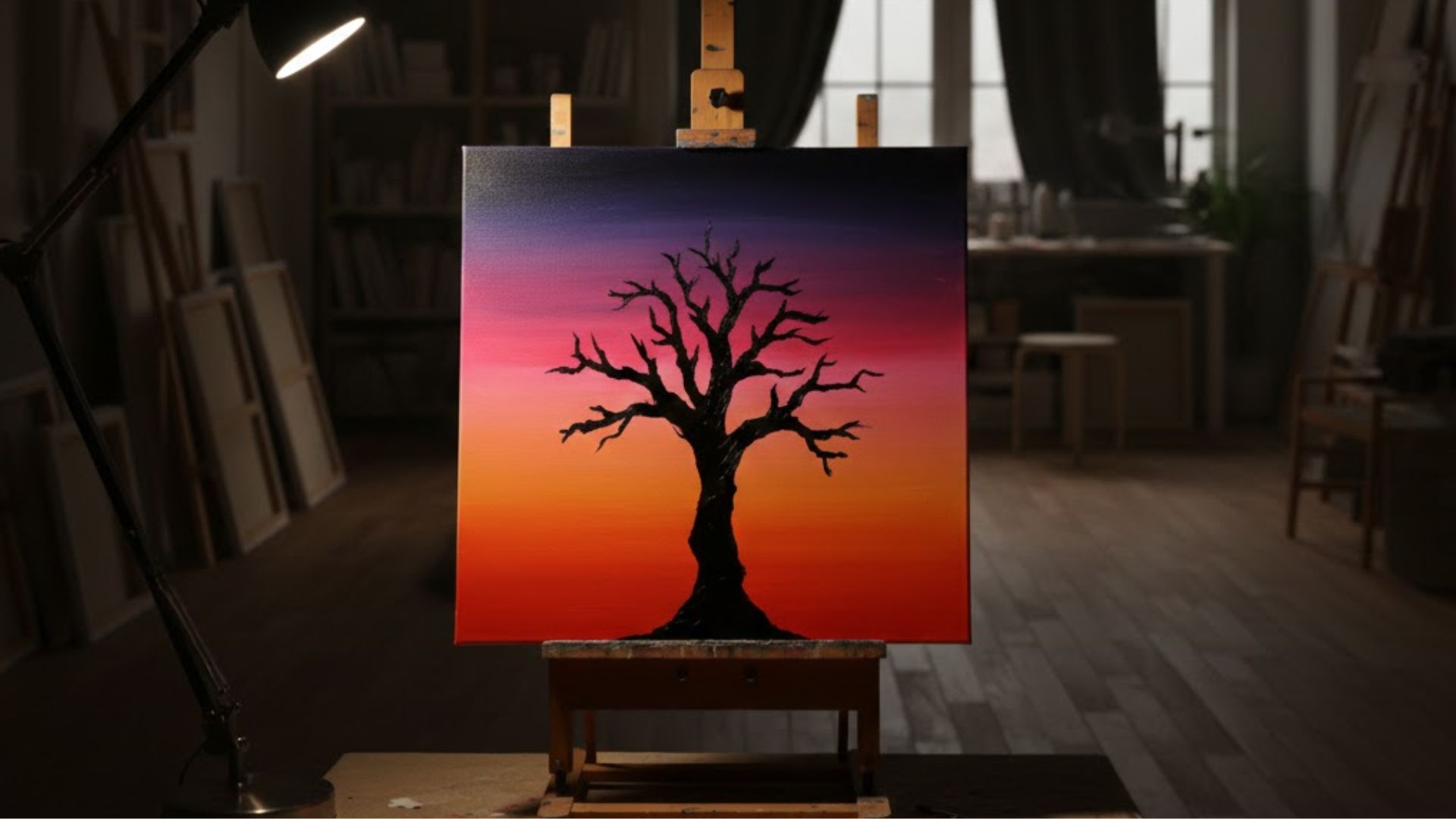 tree silhouette against a gradient sky