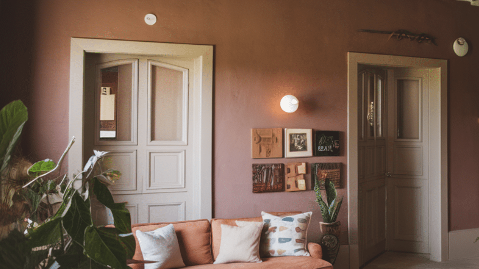warm clay walls and light taupe trim