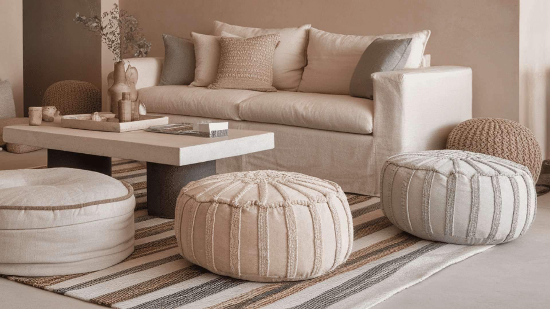 warm living room With floor cushions or poufs
