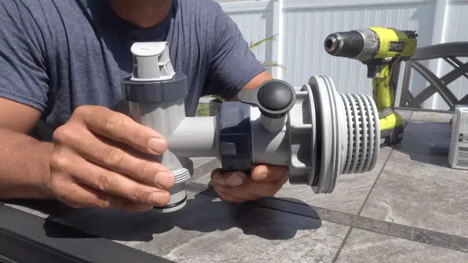 assembling inlet nozzle and outlet strainer with rubber gasket for stock tank pool