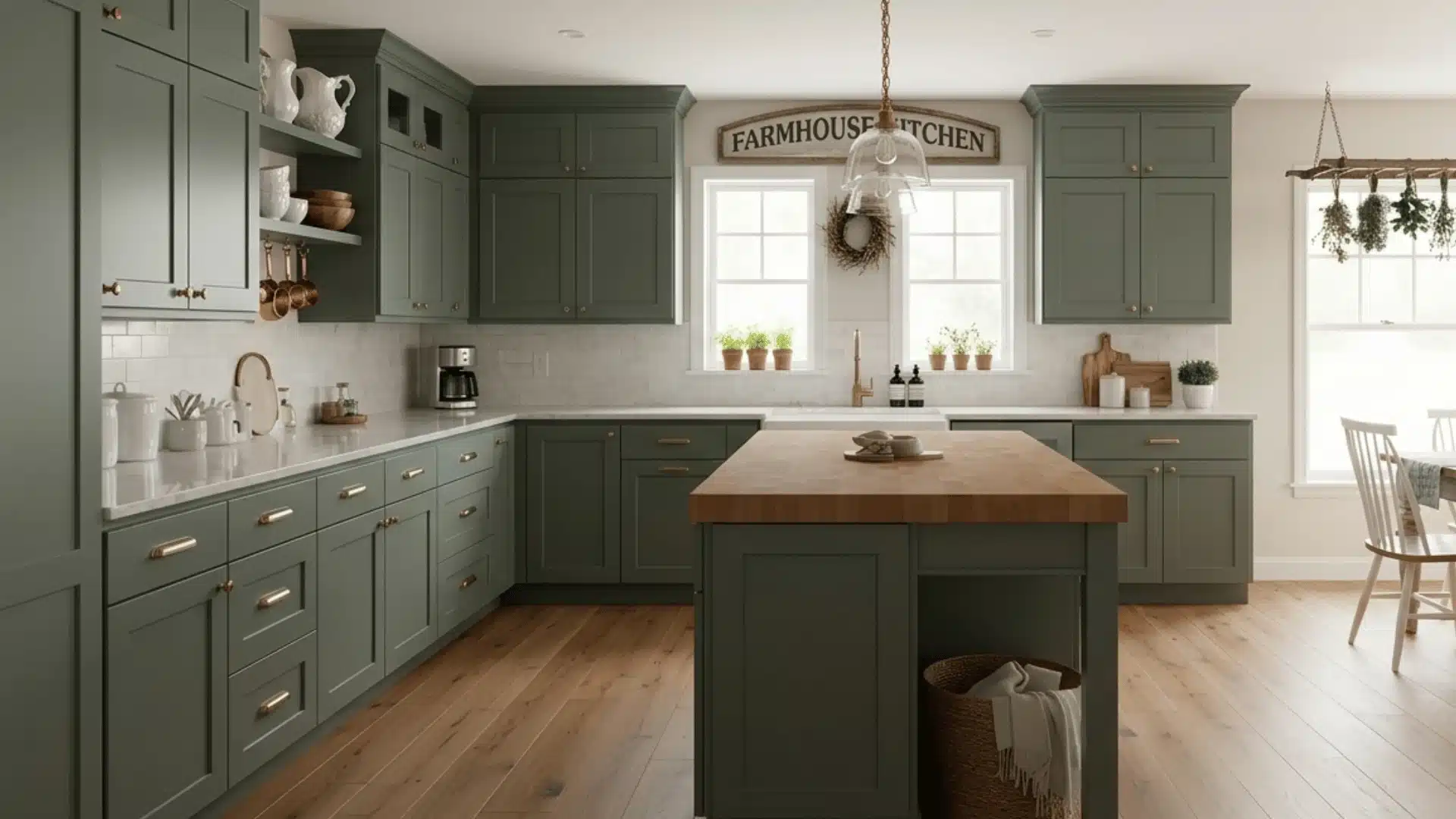 cabinetry with the specific dark sage green color you provided