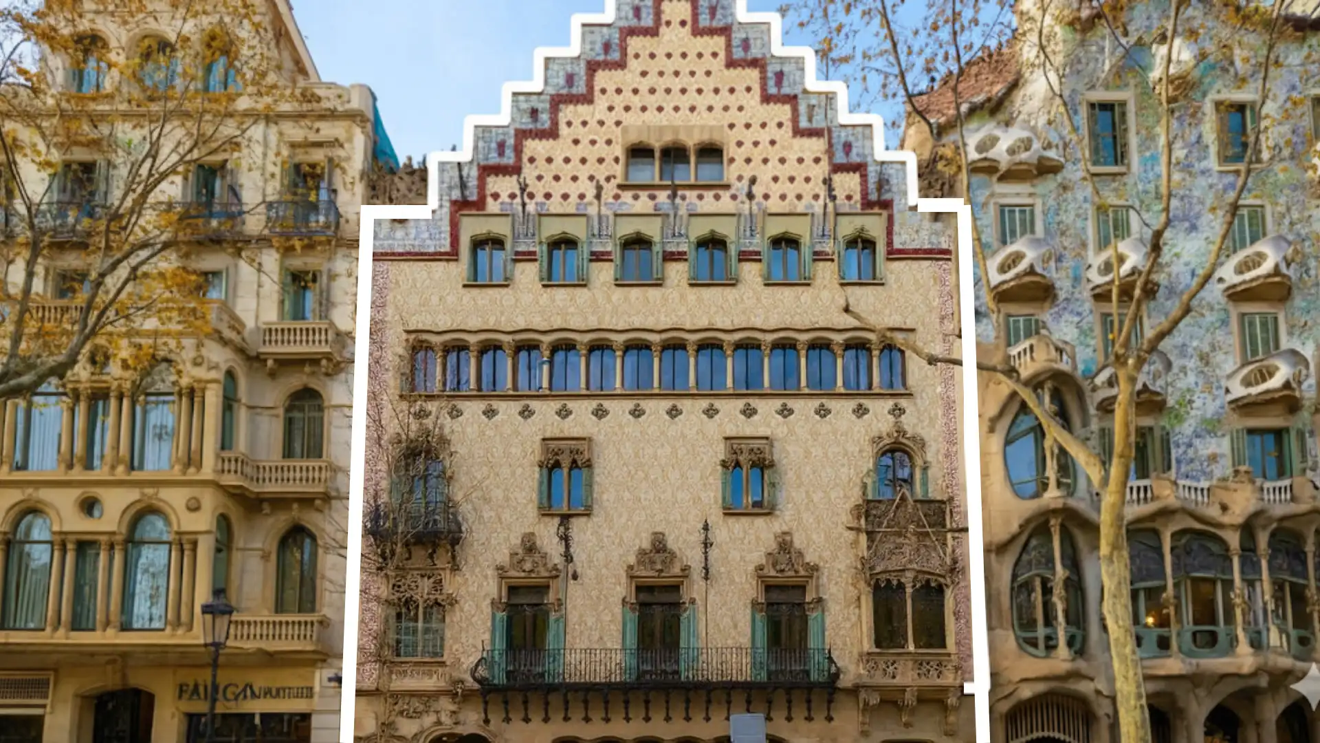 casa amatller barcelona spain shows the stepped gable roof and colorful tile work of this catalan modernisme home