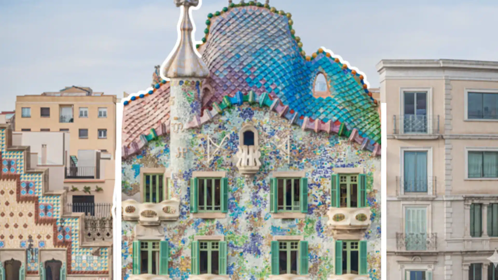 casa batlló barcelona spain displays gaudí’s facade with mask-like balconies and columns shaped like skeletal bones