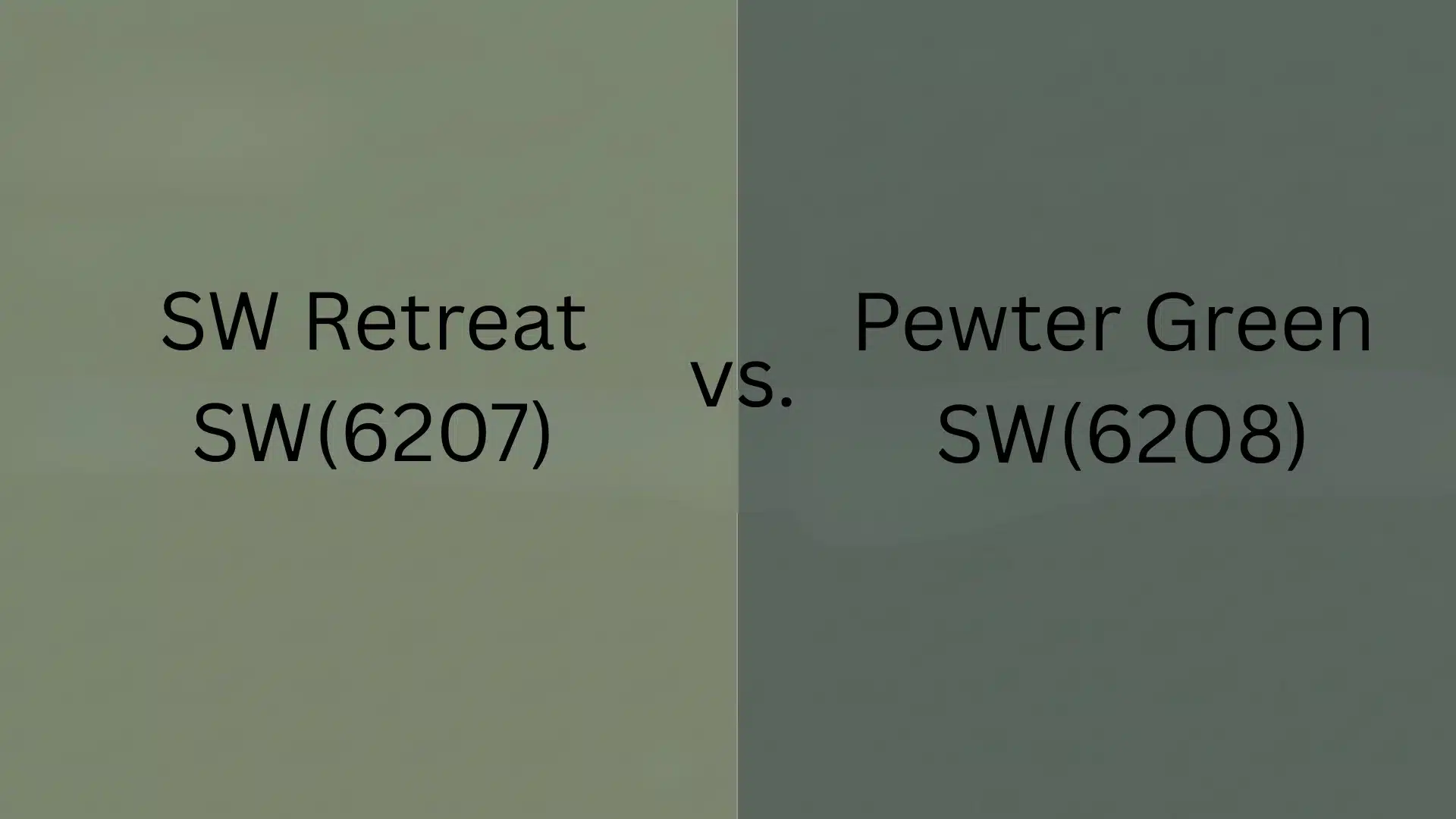 clean visual comparison between two sherwin williams paint colors, sw retreat vs pewter green