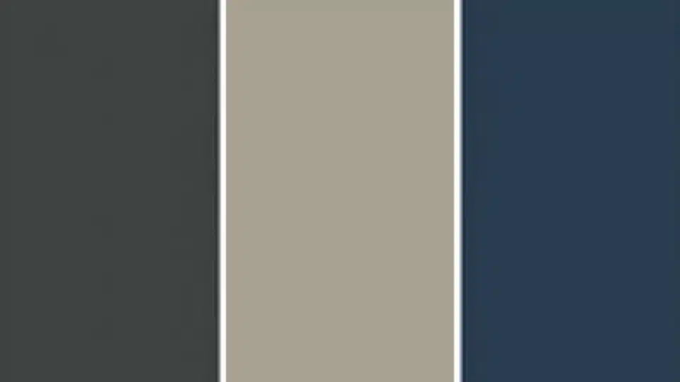 collage of wrought iron, rockport gray, and hale navy paint swatch with labels