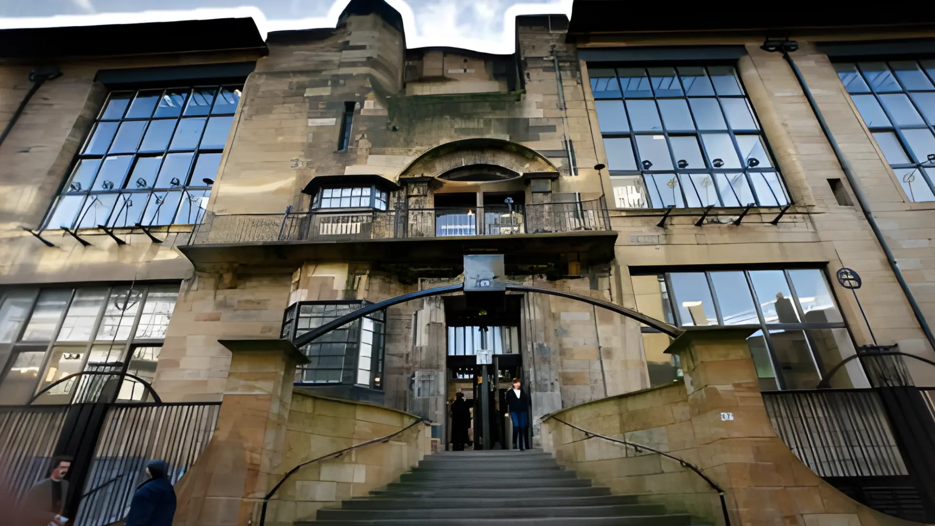 glasgow school of art glasgow scotland features the sandstone facade with mackintosh’s large studio glass windows