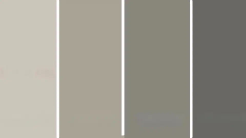 paint comparison showing rockport gray, revere pewter, and kendall charcoal wall panels side by side (2)
