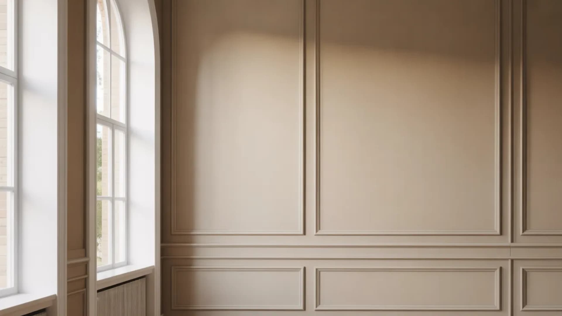 room with a blue armchair, a wicker planter holding a large green plant, and two large windows with distinct landscape views