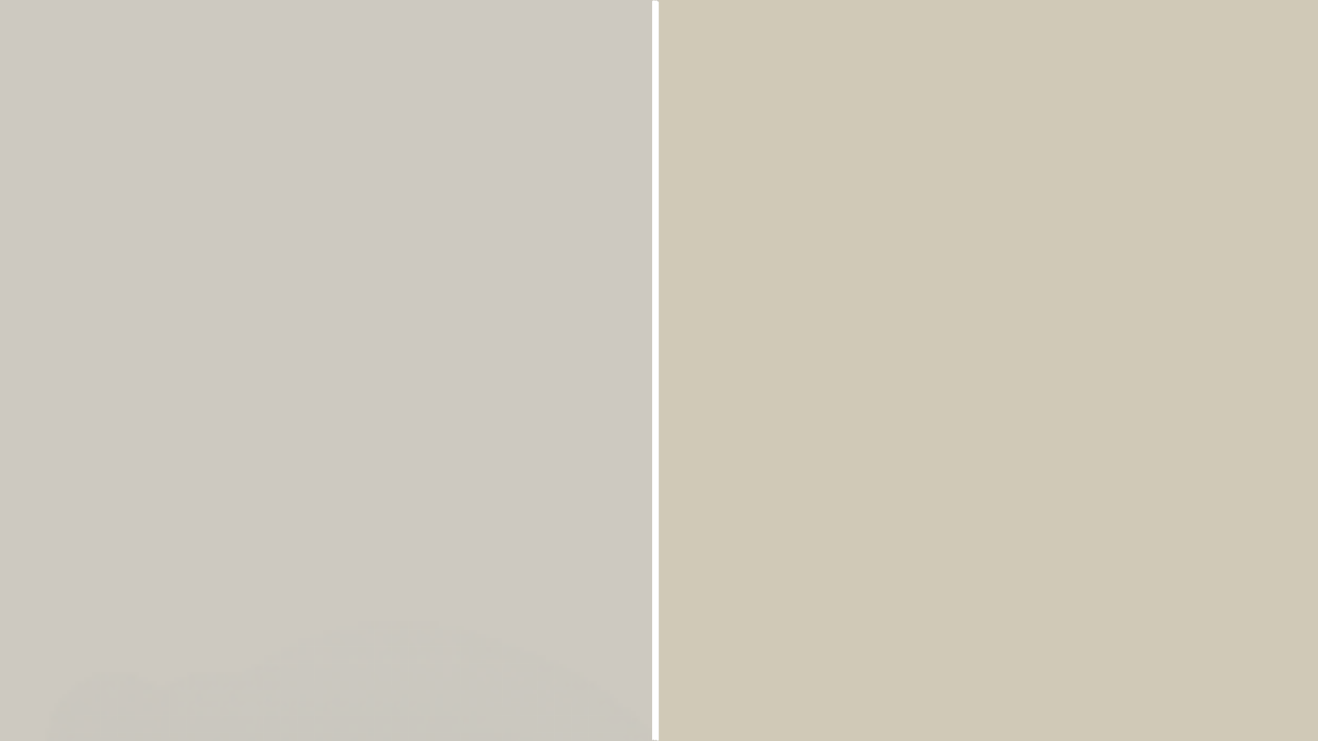 side by side color comparison of sw repose gray cool neutral left and sw accessible beige warm beige right
