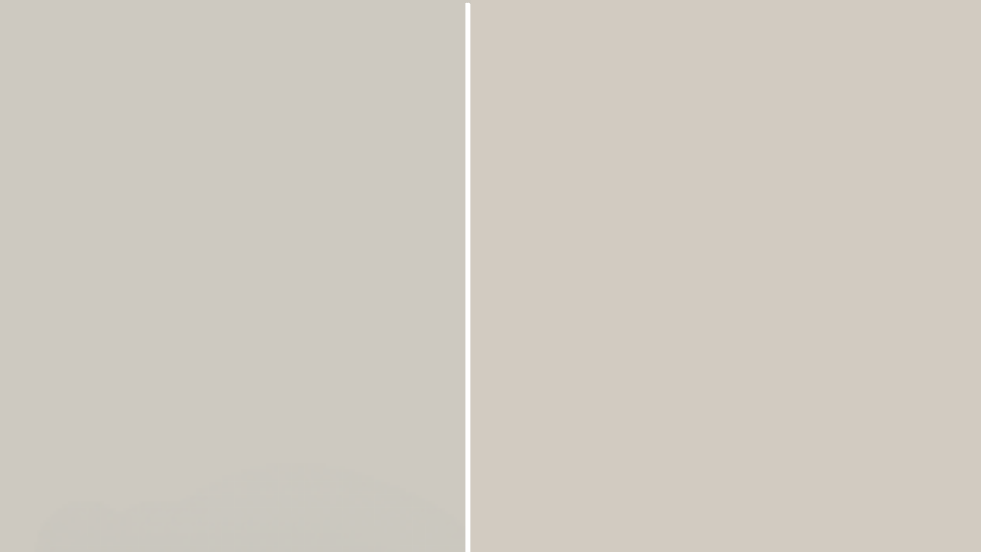 side by side color comparison of sw repose gray cool neutral left and sw agreeable gray warmer greige right