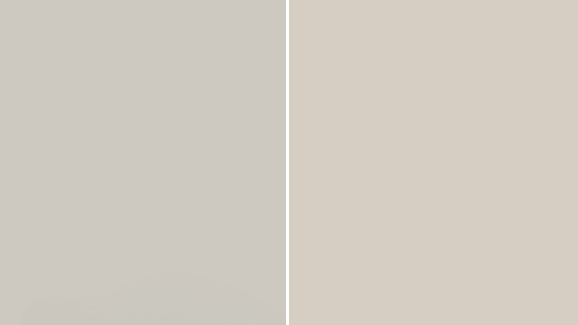 side by side color comparison of sw repose gray cool neutral left and sw modern gray lighter cooler tone right