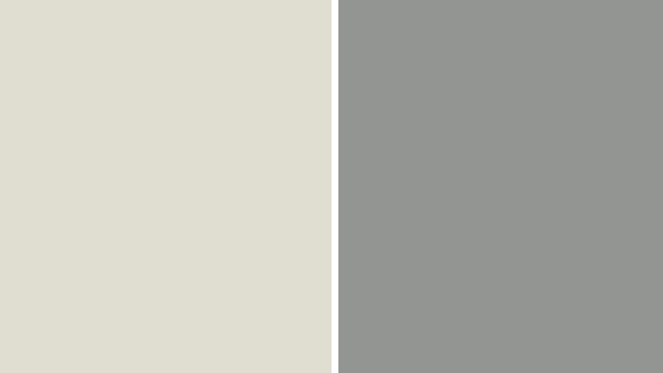 a color comparison between a soft cream shade and a cool grey tone split down the middle