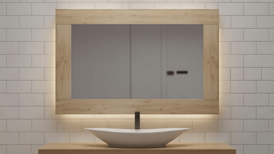 bathroom mirror with simple frame giving updated look