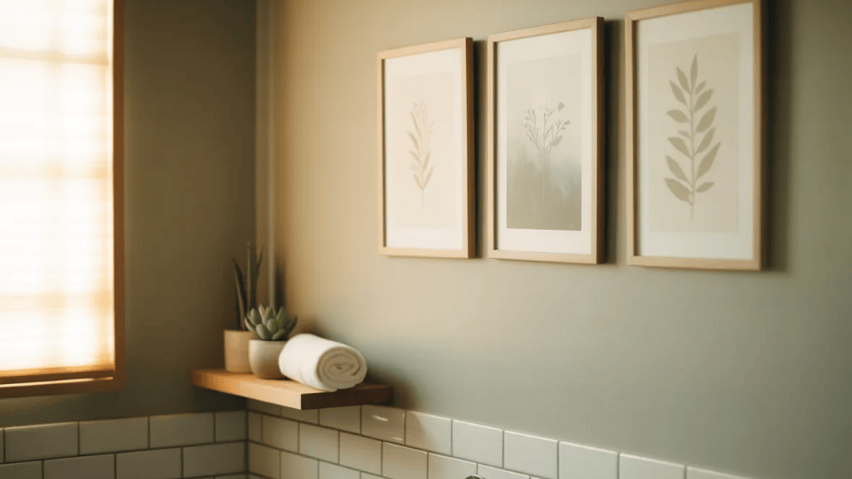 bathroom wall with simple art adding style and warmth