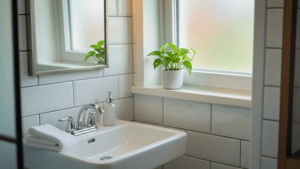 bathroom with small indoor plant adding fresh natural touch