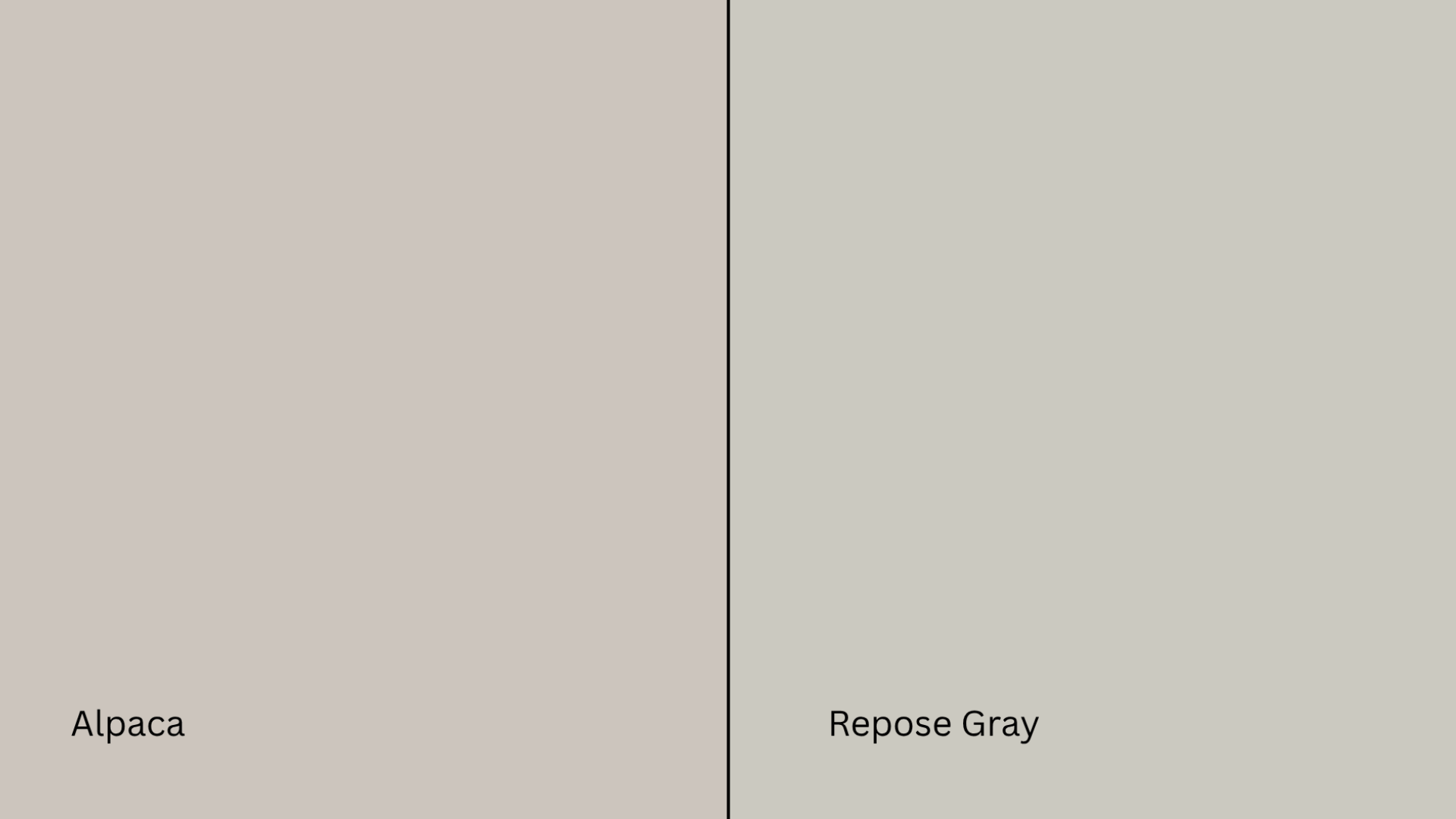 color swatch of alpaca next to repose gray; repose gray looks cooler and less taupey compared to alpaca
