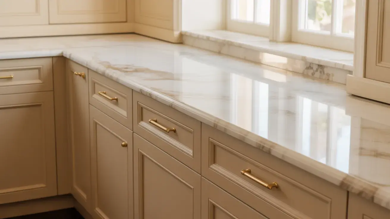 featuring warm Accessible Beige painted cabinets with clean, Shaker-style panel doors and brushed gold hardware (1)